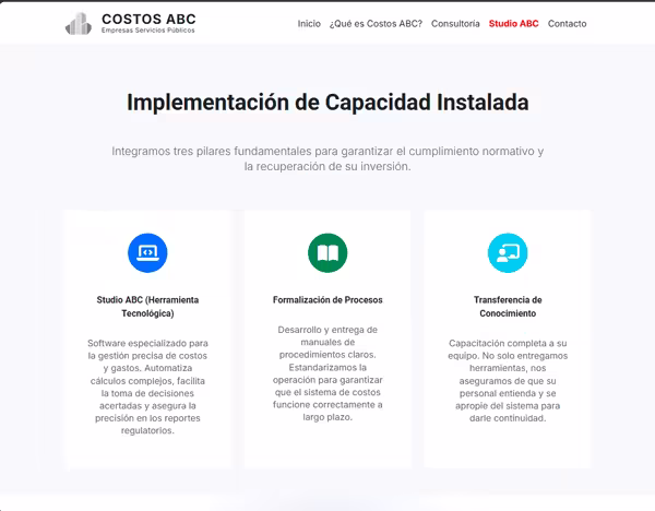Dashboard interactivo de la plataforma de Costos ABC con gráficos estadísticos