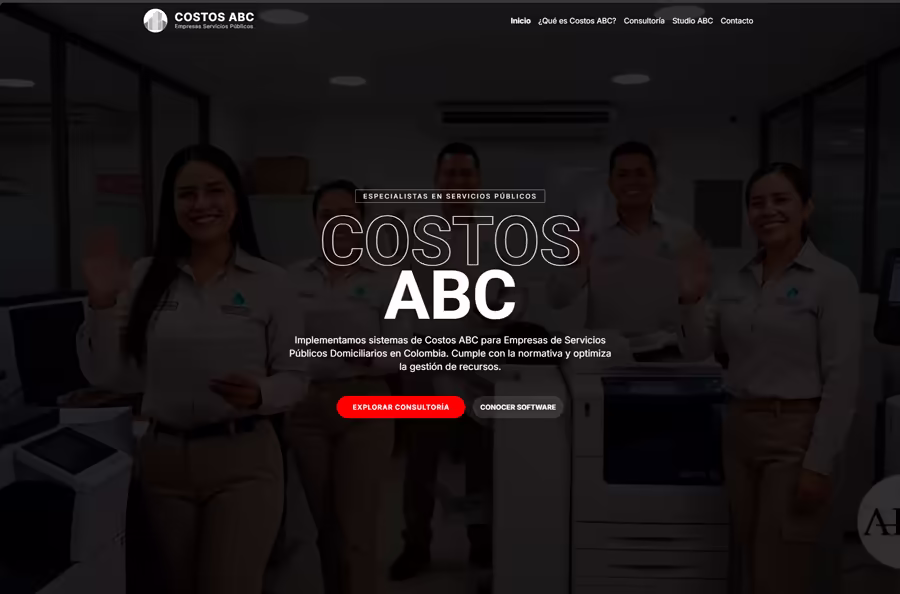 Interfaz de usuario de la plataforma web de Costos ABC con análisis financiero