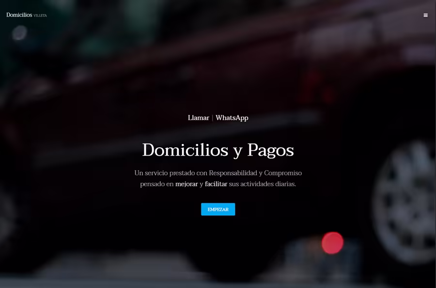 Vista en primer plano de la plataforma web de Domicilios Villeta optimizada para dispositivos móviles