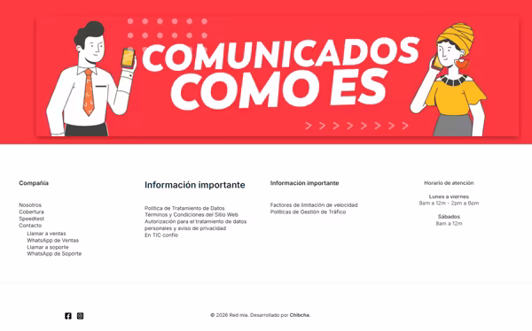 Capturas de las secciones internas creadas para el sitio de Redmia