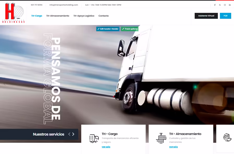Plataforma web corporativa de Transportes Holding SAS diseñada por Chibcha.club