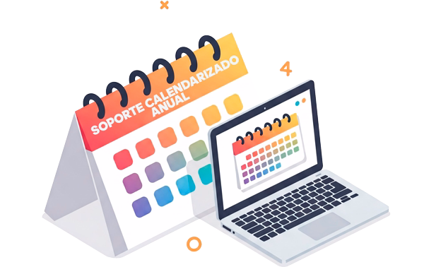 Imagen que muestra un calendario y un ordenador portátil, simbolizando un plan de soporte web a lo largo del año